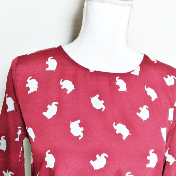 Everly Red 3/4 Sleeve Elephant Print Blouse - Picture 5 of 8